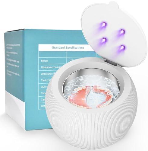 Voraiya Ultrasonic UV Cleaner for Dentures, Aligner, Retainer, Whitening Trays, Night Dental Mouth Guard, Toothbrush Head, Ultrasonic Jewelry Cleaner Machine for all dental Appliances, Diamon (White)