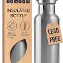 Bambaw 24 oz Metal Water Bottle, Insulated Stainless Steel Water Bottle, Great for Travel, Wide Mouth for Easy Cleaning, Reusable & Durable, Rust-Resistant & Sturdy (Natural Steal) (Silver)