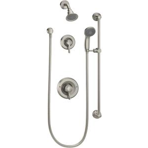 Moen Commercial Classic Posi Temp Shower System with Handheld for Bathroom, Valve Required, Brushed Nickel Finish, T8342EP15CBN Moen Commercial Classic Posi Temp Shower System with Handheld for Bathroom, Valve Required, Brushed Nickel Finish, T8342EP15CBN