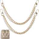 2Pcs Gold Pearl Purse Chain Extender, Elegant Metal Handbag Strap Replacement, Short Handle DIY Accessories for Shoulder Crossbody Bags - Light Gold