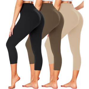 FULLSOFT 3 Pack Capri Leggings for Women - High Waisted Tummy Control Black Workout Yoga Pants, Small to medium