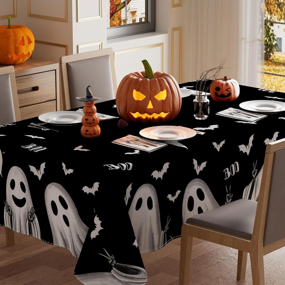 XCHI Spooky Black Ghost Halloween Tablecloth Rectangle Washable Table Covers for Indoor Outdoor Dining Home Party Decorations Table Cloth 60x120 Inch