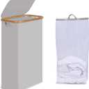 Efluky Slim Laundry Hamper with Lid, Narrow Laundry Hamper with Removable Bag, Collapsible Dirty Clothes Basket with Handles for Bathroom, Bedroom & Laundry Room, 75L Light Grey