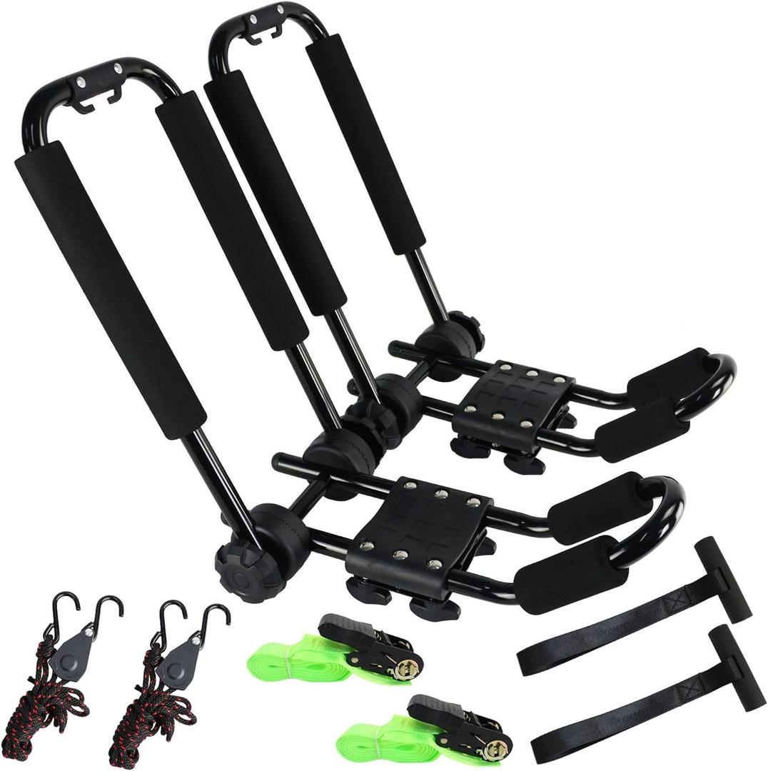 Folding Kayak roof Rack Adjustable for Kayak/Canoe/SUP,J-Bar Rack on Roof Mounting On SUV, Car and Truck Crossbars. (23-krf-1)