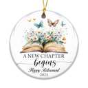 Happy Retirement Ornament 2025 – “A New Chapter Begins” Inspirational Ceramic Ornament with Book, Flowers & Butterflies – Retirement Gift Keepsake for Teachers, Nurses, Coworkers, Bosses & Friends Pack of 3