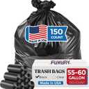 Fuxury 55-60 Gallon Trash Bags 150 Count Black Garbage Bags, 38x58" Extra Large Trash Can Liners, 0.7 Mil Plastic Bags for Serious Garbage Cleanup Home, Yard & Commercial Use, Made in USA