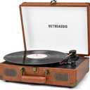 Vinyl Record Player 3-Speed Bluetooth Portable Suitcase Records Player with 2 Built-in Stereo Speakers, Belt-Driven Turntable for Vinyl Records, Support RCA Line Out, AUX Out (Brown)
