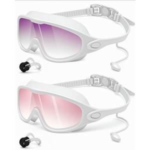 Rantizon Swim Goggles 2 Pack, Wide View Anti Fog&UV Swimming Goggles for Audlt, No Leaking Swim Glasses for Men Women Kids