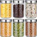 6 Pcs 34 oz Clear Glass Canister Set with Stainless Steel Lids, Food Storage Containers for Kitchen & Pantry Storage, Dry Foods Including Flour Sugar Coffee Rice Tea Spices Herbs
