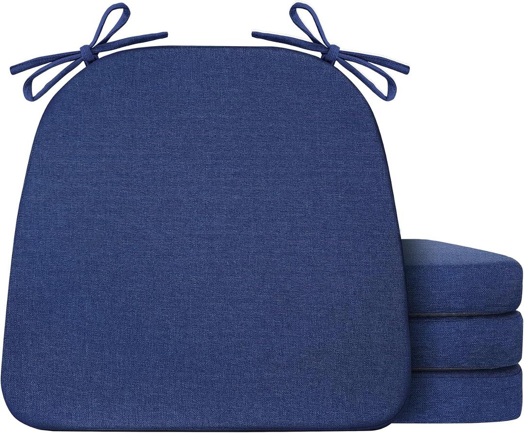 IASEAHK Chair Cushions for Dining Chairs Set of 4, Non Slip Kitchen Chair Pads, 17" x 16" x 2", Indoor Dining Chair Cushions with Ties, D-Shaped Seat Cushions for Kitchen Chairs, Navy Blue, 4 Pack