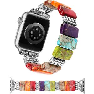 Moolia Natural Stone Bracelet Compatible with Apple Watch Band 41/40/38/42/44/45/46/49mm Women, Handmade Elastic Beaded Western Strap for iWatch Series 11 10 9 8 7 6 5 4 3 2 1 SE & Ultra1/2/3 (Mix Color)