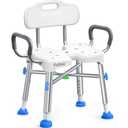 Ergonomic H-Shaped Shower Chair for Elderly and Disabled with Back & Padded Arms,500 lbs Heavy Duty Adjustable Shower Stool Seat for Easy Cleaning, Anti-Slip Bath Chairs for Bathtub