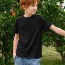 Haloumoning Boys T-Shirts Kids Short Sleeve Crewneck Solid Basic Tees Casual Tops 5-14 Years (Black)