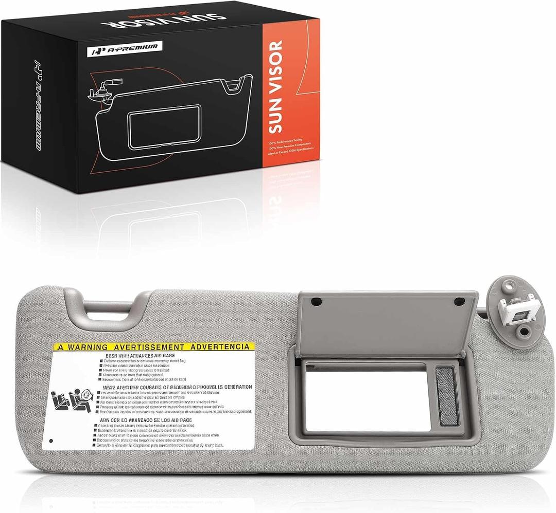 A-Premium Right Passenger Side Sun Visor Compatible with Toyota Highlander | for Highlander 2014-2019, Gray Color, with Vanity Light, with Vanity Mirror, Replaces 74310-0E074-B0, Easy Installation