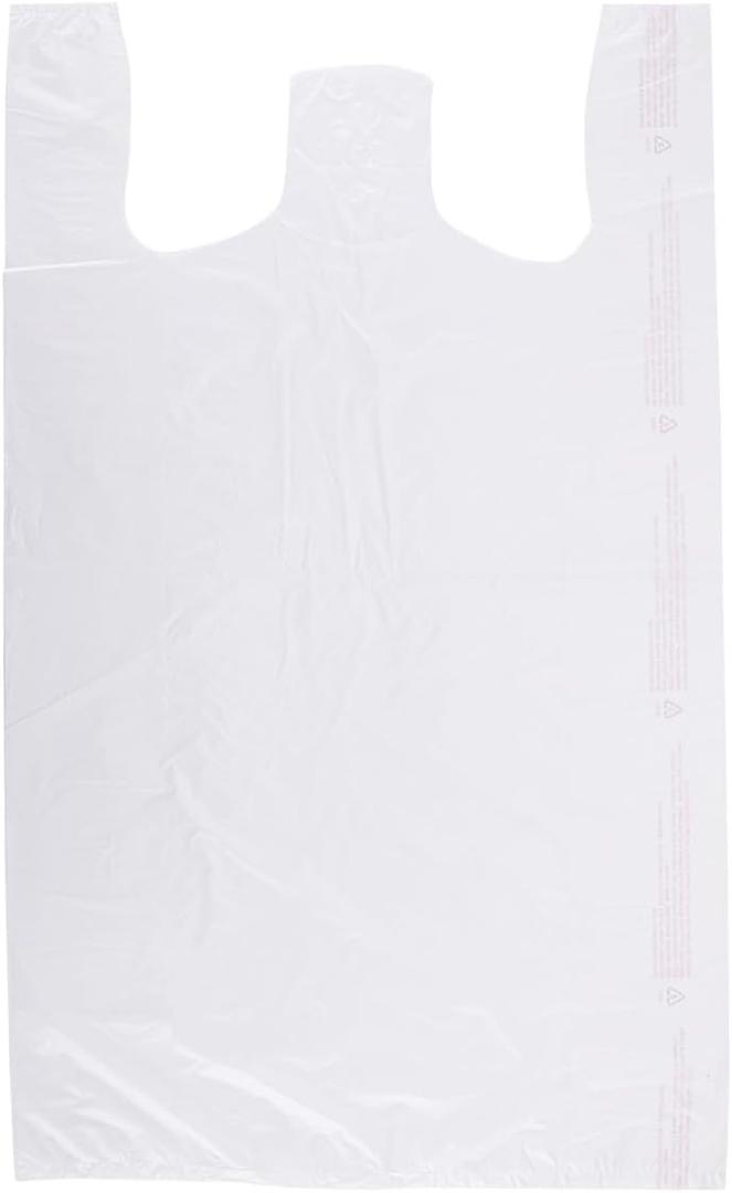 SSWBasics Large White Plastic T-Shirt Shopping Bags (Case of 500) - 18" x 8" x 30 - Perfect for Restaurant, Retail, Grocery, Takeout - Made of High Density Polyethylene Plastic (HDPE)