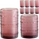 Vintage Hobnail Drinking Glasses Set of 8,Purple 12 oz & 15oz Highball Glass Cups, Kitchen Drinkware Glassware, Embossed Water Tumbler, for Beer,Cocktail, Whiskey, Juice and Various Mixed Drinks