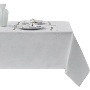 HomeJoy Rectangle Fancy Metallic Sparkling Snowflake Christmas Fabric Table Cloth red Hunter Gold Navy White Silver No-Iron Soil Resistant Woven Holiday Table Cover(White Silver/60x144Inch)