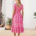 Kate Kasin Womens Summer Boho Floral Maxi Dress 2026 Square Neck Puff Sleeve Smocked Flowy A Line Beach Wedding Guest Dresses (XL)