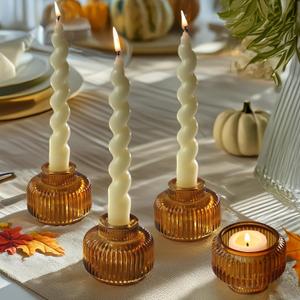 Kate Aspen Amber Taper Candle Holders for Candlesticks Set of 4 - Fluted Candlestick Holders for Fall Decor, Home Decor, Votive Candle Holder Decor, Tea Light Holder, Centerpiece Table Decorations