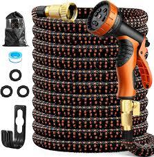 100FT Expandable Garden Hose - with 10-Function Spray Nozzle - Lightweight, Flexible, 3/4" Solid Brass Fittings-champagne