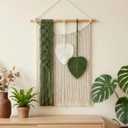 SunsprieJoy Macrame Wall Hanging, Boho Wall Decor Handmade Yarn Woven Leaf Tapestry, Modern Wall Art for Bedroom Nursery Kitchen Dining Room Bathroom, Home Decoration Gift for Women – Green, 35.4"L x 15.8"W