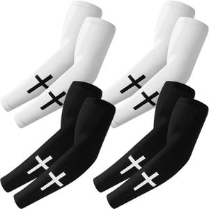 Shyyween 4 Pairs Faith Cross Arm Sleeve for Adult Men Religious Compression Arm Sleeves for Basketball Baseball Football (White, Black)