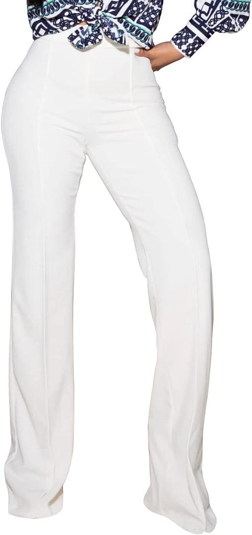 TOPSRANI Women High Waisted Dress Pants Work Trousers Slacks Bottoms Casual Pull On Long Stretch Solid Office Business, 2XL