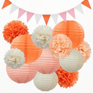 AimtoHome Carrot Party Decorations 27PCS Kit - Paper Pom Poms Lanterns Pennant Banner for Boho Birthday Party Baby Showers Wedding Halloween Fall Decor aperol Spritz (Orange/Peach/Beige)