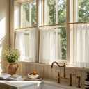 RYB HOME Pinch Pleated Cafe Curtains 24 inch Length, Light Filtering Semi Sheer Privacy Linen Textured Farmhouse Curtain Tier for Camper RV Bunk Window, 26" W x 24" L, Ivory, 2 Panels
