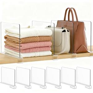Saccik Purse Organizer for Closet Shelf Dividers: 6-Pack Adjustable Clear Acrylic Bag Storage Organizer for Handbags, Sweaters, Towels, Jeans and Shoes on Wood Shelves