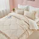 Simple&Opulence 100% Cotton Quilted Duvet Cover Set with Ruffle, 3 Pcs Muslin Gauze Comforter with Microfiber Filling, Shabby Chic Frill Farmhouse Rustic Handmade Stitching Bedding(Khaki, King)