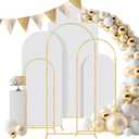 Wedding Arch Backdrop Stand Set of 3, (4, 5, 6)Metal Arch Backdrop Stand with Wedding Arch Cover, Wedding Balloon Arch Backdrop Stand for Birthday, Baby Shower, Anniversary, Graduation Decoration. (Stand+Cover+White, 4FT+5FT+6FT)