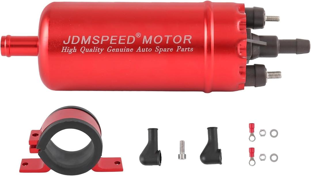 Universal External In Line Fuel Pump High Pressure With Mounting Bracket Clamp 12V Gasoline Fuel Injection Pump Replacement 0580464070 0580453911 0580463017 Red Electric Injection Systems