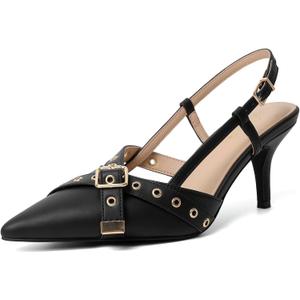 Mostrin Kitten Mules Heels for Women Pointed Closed Toe Heels Vintage Slip on Stiletto Dressy Pumps Shoes 10