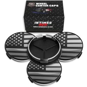 InTimesAuto 75MM 2.9 Inch Wheel Center Caps Rim Wheel Center Hub Caps, Pack of 4 Gloss Black with American Flag