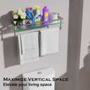 24-Inch Modern Wall-Mounted Bathroom Glass Shelf with 1 Shelf, Brushed Nickel, 1 Towel Bar, 45 lbs Weight Capacity, 24-inch With Railing