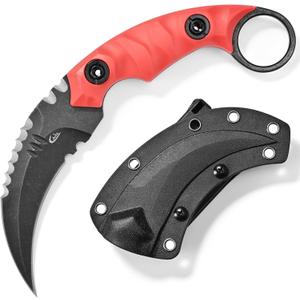 C1691N Fixed Blade Knife,D2 Steel Nylon Fiberglass Handle Outdoor Claw Knife for Survival, Hiking, Camping with Kydex Sheaths(Red)
