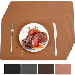 Waterproof Easy to Clean Non-Slip Heat Resistant Thick Faux Leather Placemats for Dining Table Set of 4,Brown