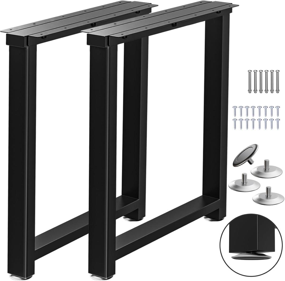 TOCRETOARE Metal Table Legs Heavy Duty, 28H x 24W, Metal Furniture Legs for Dining Desk Bench and Coffee Table, Industrial Black DIY Iron Bench Legs, Set of 2