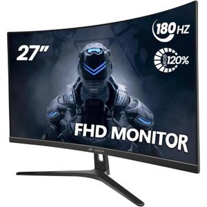 CRUA 27" Curved Gaming Monitor, FHD 1920x1080P, 144Hz/180Hz Computer Monitor, 1800R VA Screen, 120% sRGB, AMD FreeSync, HDMI & DP, Wall Mount Install- Black