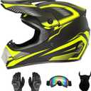 Senhill Youth ATV Dirt Bike Helmet Motocross Helmet Full Face Motorcycle Helmet with Gloves Goggles Mask for Unisex Adult DOT/FMVSS 218 Approved (Medium, Yellow)