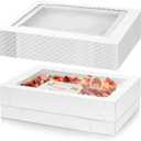 20 Pieces 14x10x4 Inch Cake Boxes, White Rectangle Quarter Sheet Bakery Boxes with Window, Large Paperboard Container for Donuts Cookies Baking Cake Pastry Pie Packaging