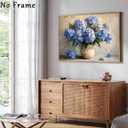 White And Blue Hydrangea Wall Art Hydrangea Flower Pictures Abstract Floral Paintings Elegant Floral Picture Rustic Farmhouse Wall Art Vintage Flowers Painting Living Room Decor 16x24inch No Frame