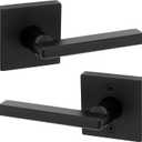 Kwikset Halifax Interior Passage Door Handle, Lever For Closet and Hallway Doors, Reversible Non-Locking Handle Lever, Matte Black, with Microban Protection, Square Rose (1 Pack)