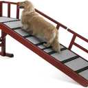Dog Ramp for Bed or Couch, Wooden Pet Ramp with 20 Gentle Slope, Removable Side Rails, Non-Slip Surface, Top Platform & Wheels, Safe Bed Ramp for Small, Large & Senior Dogs, 60" Long, Mahogany