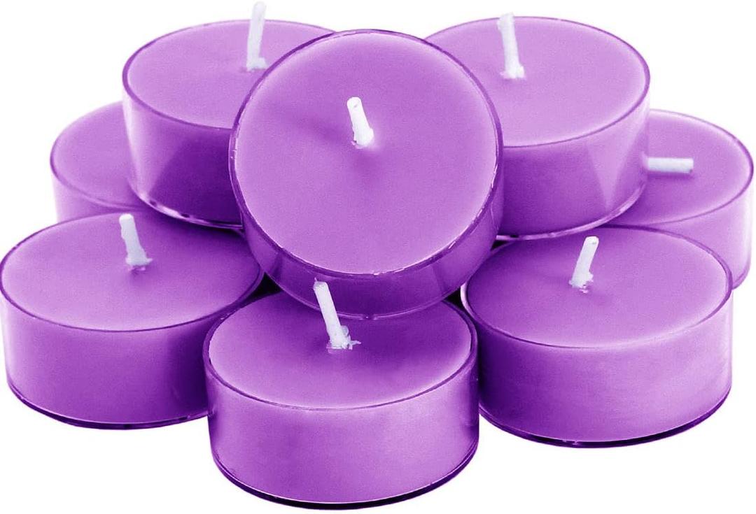 DEYBBY Scented Soy Wax Tealight Candles Bulk, Lavender Aromatherapy Candle for Stress Relief, Clear Cup Long Lasting, for Relaxation, Spa and Bath|Pack of 12