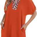 Wenrine Women Summer Shirt Dress Short Batwing Sleeve V Neck Leopard Loose Beach Cover Up Shift Tunic Short Mini Dresses