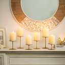 Pillar Candle Holders Candelabra Gold - Set of 12 Bulk Candle Stand Iron Plate Minimalism Modern Home Mantel Dinning Table Decorations Centerpiece for Wedding, Party, Housewarming, Events