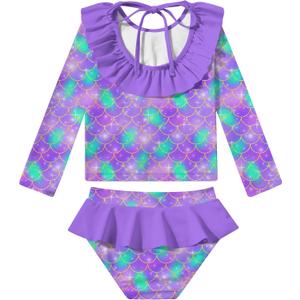RAISEVERN Little Girls Two Piece Rash Guard Swimsuit Set Bathing Suit UPF Sun Protection 1-5 Years