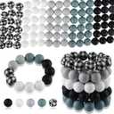 ASTARON 100 Pcs 15mm Silicone Beads for Crafts, 5 Colors: Grey, Light Grey, White, Black, Plaid Pattern